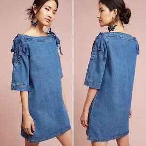 Anthropologie Maeve Denim Open-Shoulder Dress